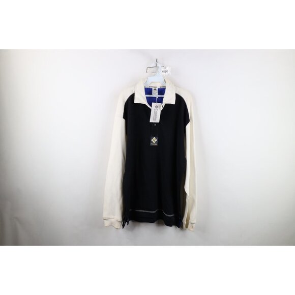 Deadstock Vintage 90s Columbia Mens Large Spell Out Heavy Ribbed Knit Rugby Polo - Picture 1 of 16